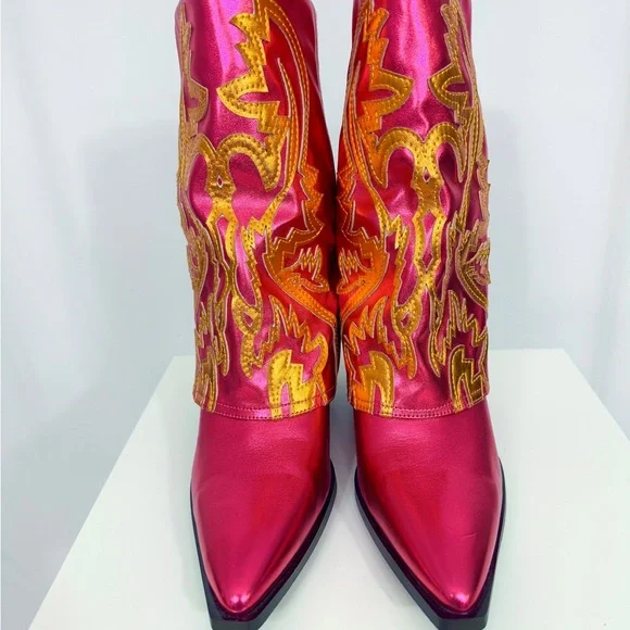 Azalea Wang New Boots Metallic Pink & Orange 10 - Picture 2 of 10